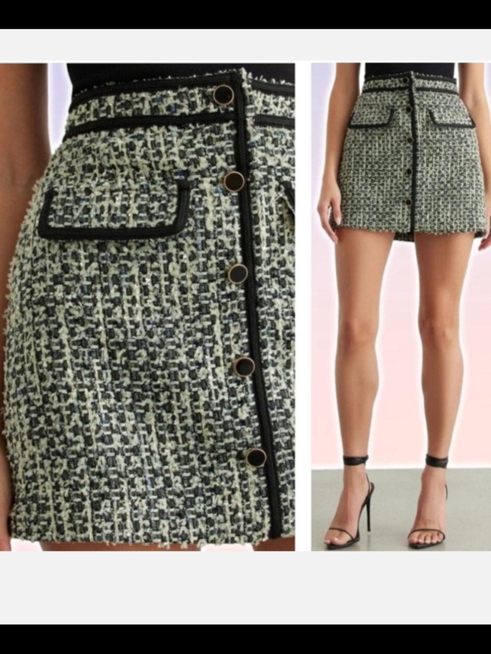 Dynamite Black and Off-White Tweed A-Line Mini Skirt
